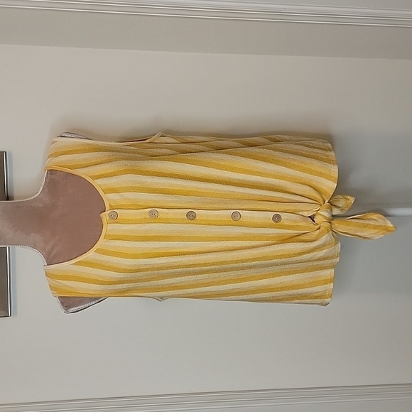 W5 Yellow and White Striped Tank with Tie Detail at Waist, EUC, Size L - Picture 1 of 8